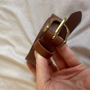 Frye Brown Leather Belt with Gold Buckle